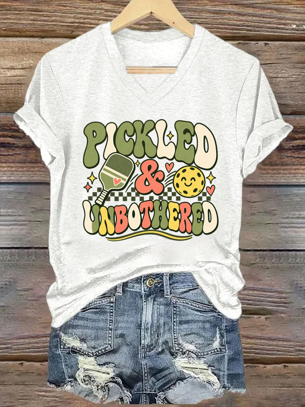 Pickled & Unbothered , Groovy Pickleball V-Neck T-Shirt