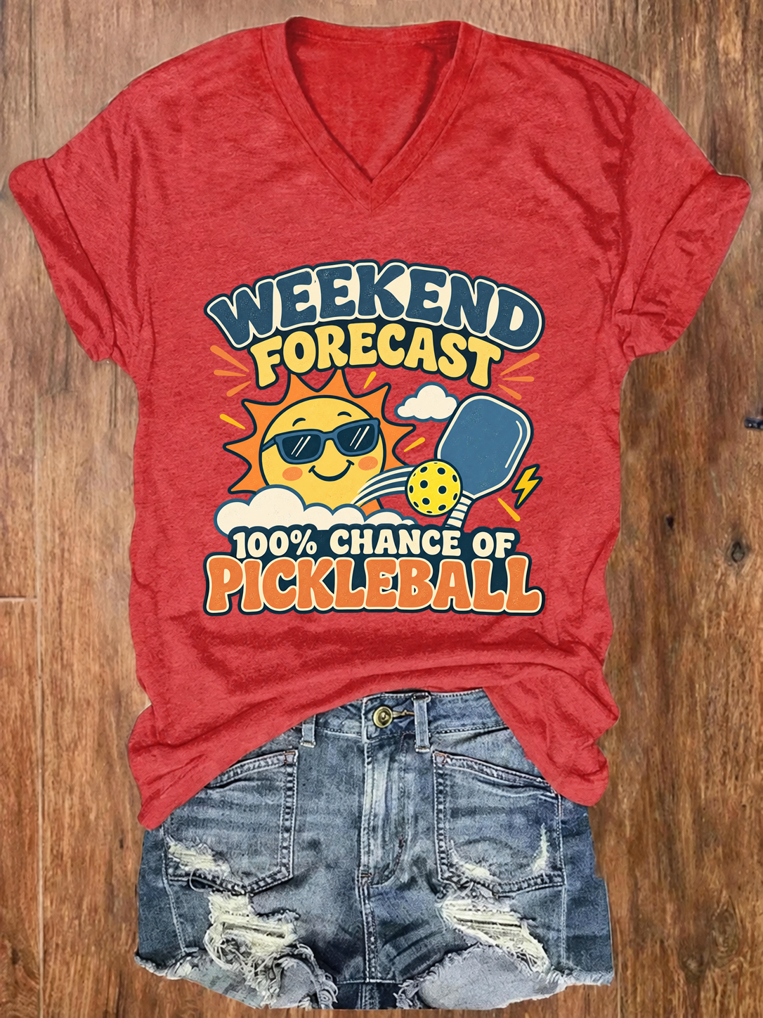 Weekend Forecast: 100% Chance of Pickleball V-Neck T-Shirt