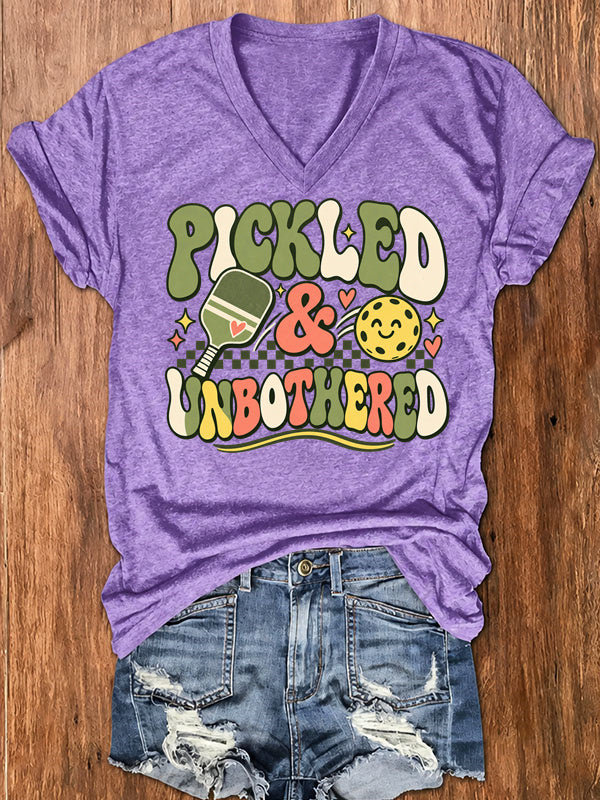 Pickled & Unbothered , Groovy Pickleball V-Neck T-Shirt