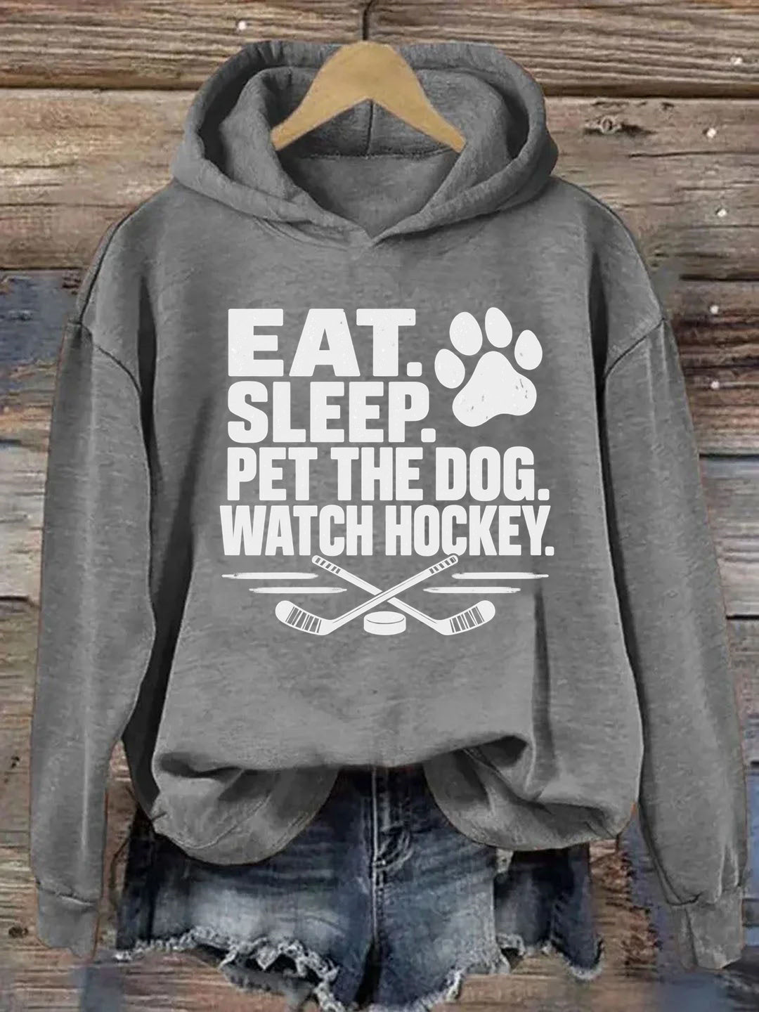 Eat. Sleep. Pet the Dog. Watch Hockey. Funny Hockey Hoodie