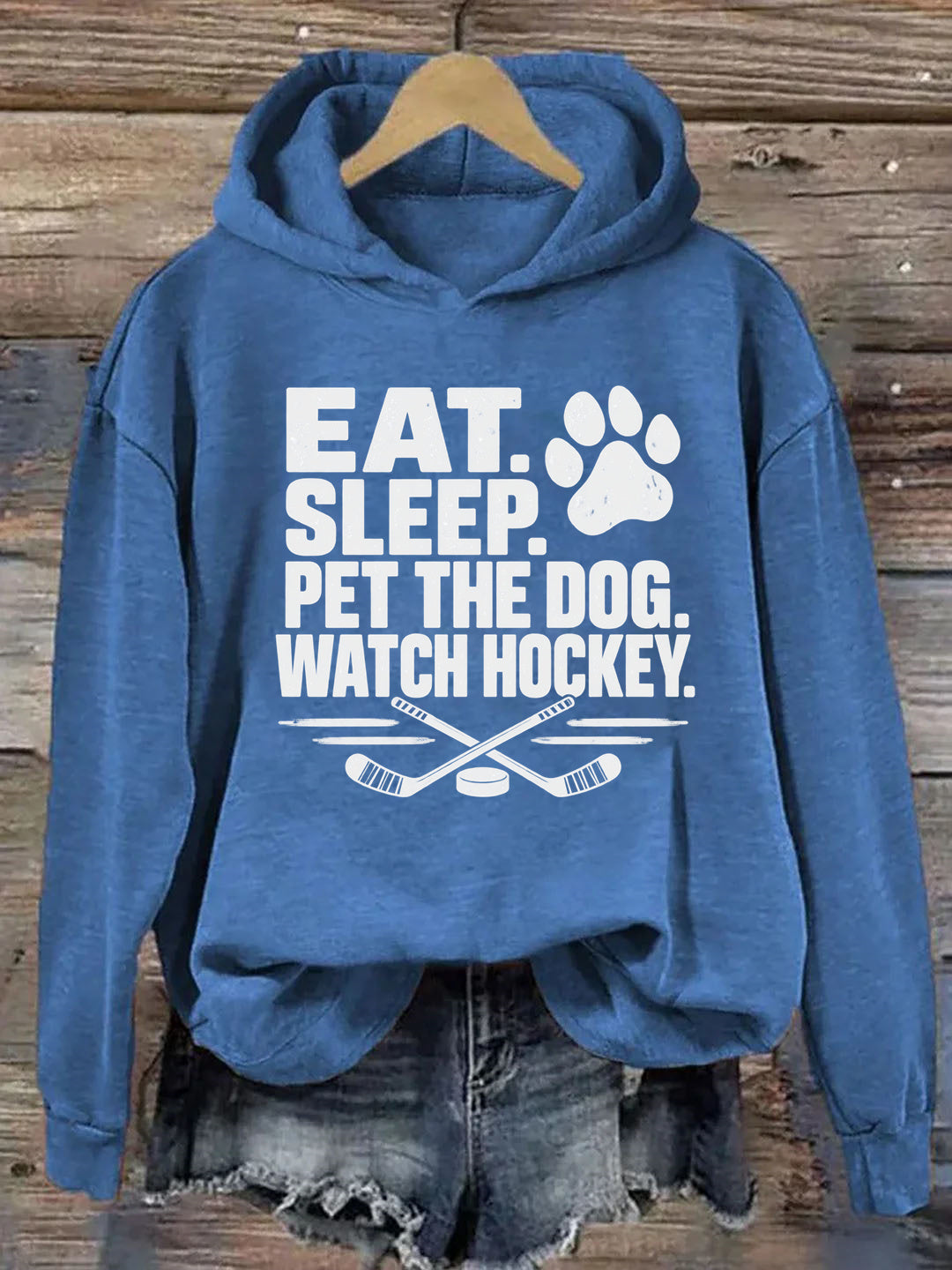 Eat. Sleep. Pet the Dog. Watch Hockey. Funny Hockey Hoodie