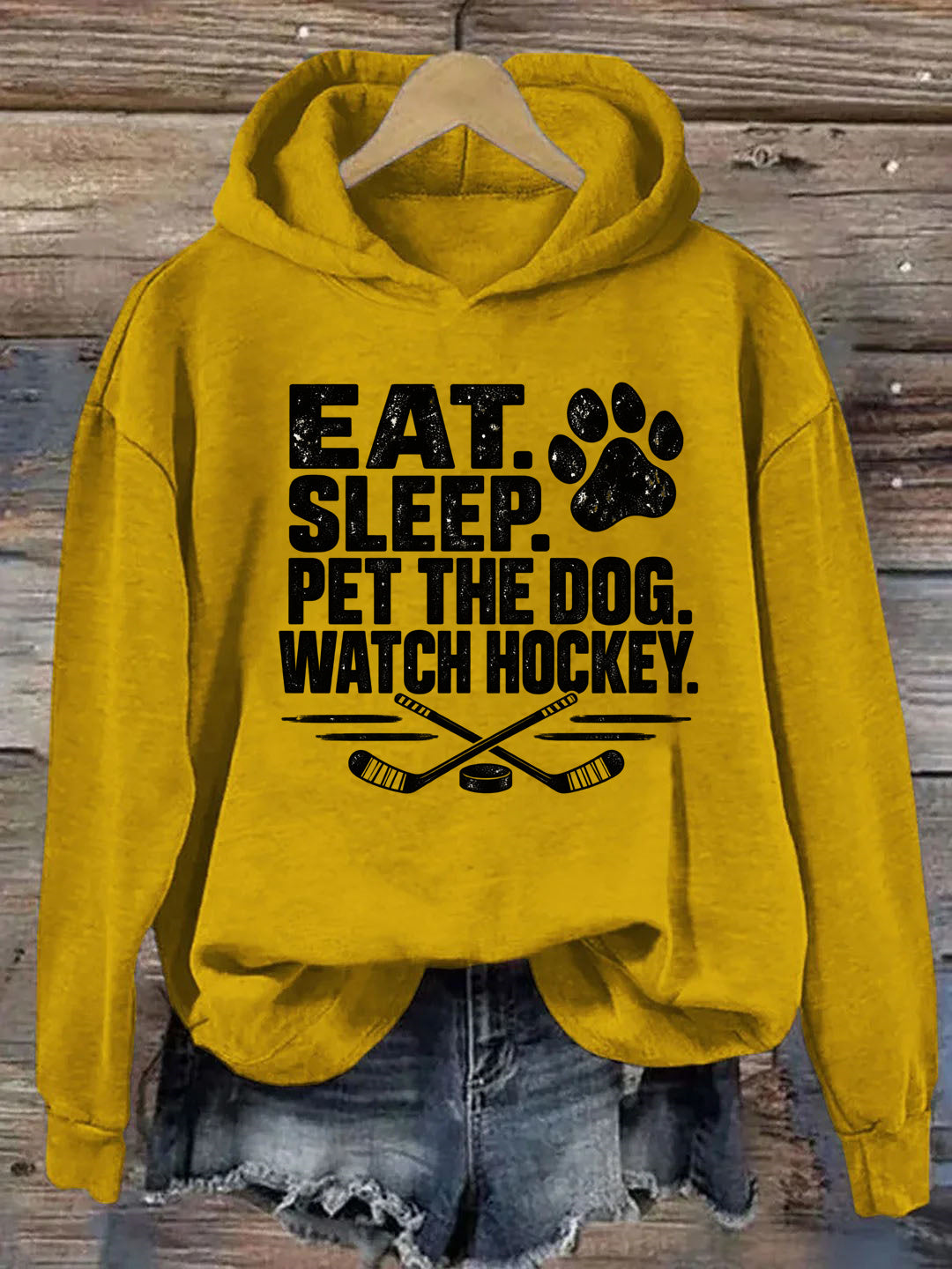 Eat. Sleep. Pet the Dog. Watch Hockey. Funny Hockey Hoodie