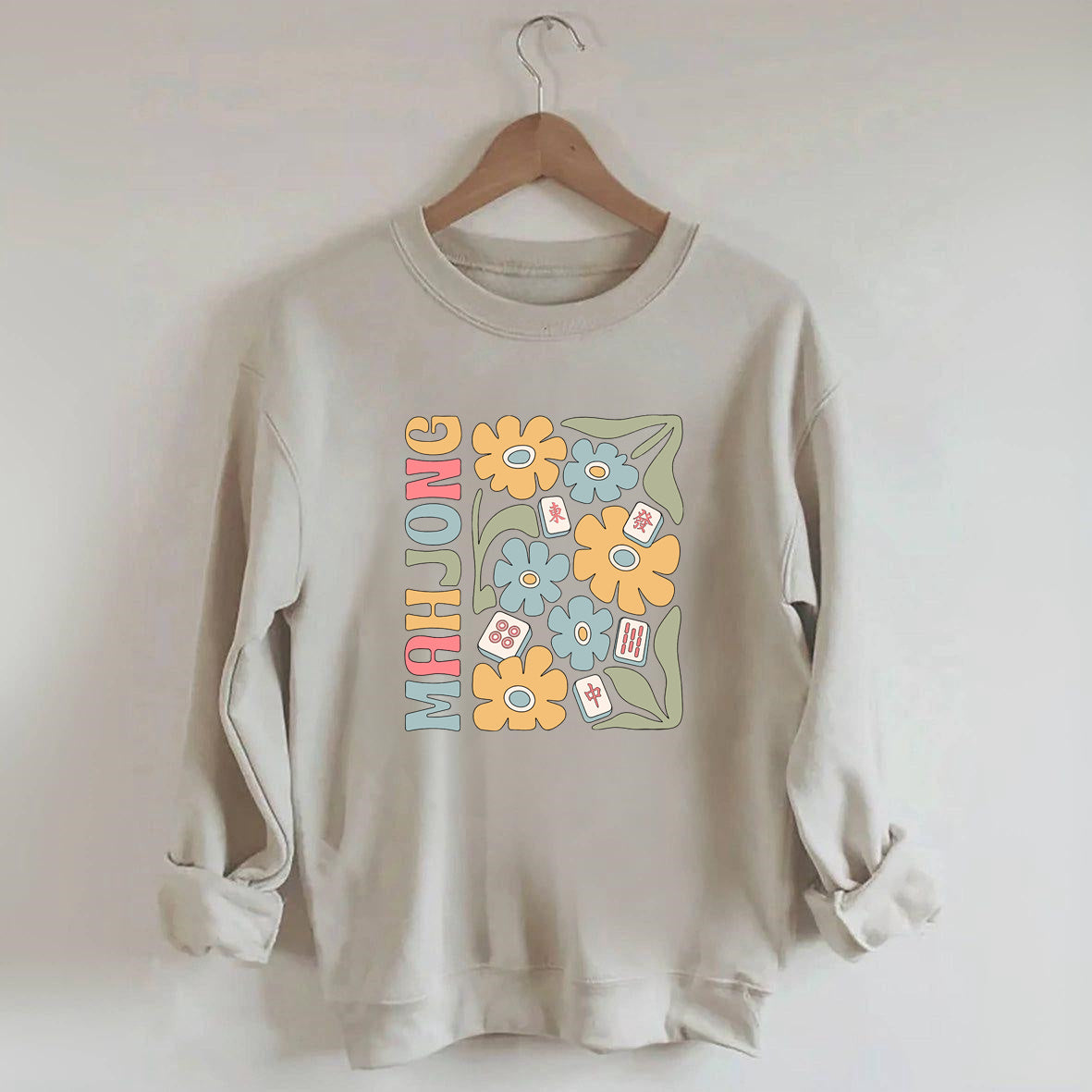 Boho Mahjong Love,Floral Mahjong Sweatshirt