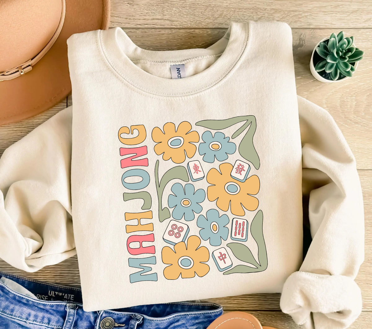 Boho Mahjong Love,Floral Mahjong Sweatshirt