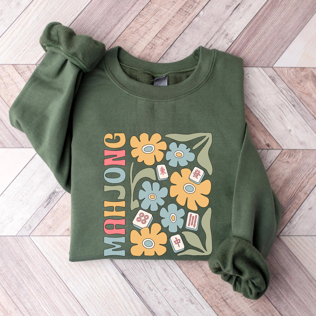 Boho Mahjong Love,Floral Mahjong Sweatshirt