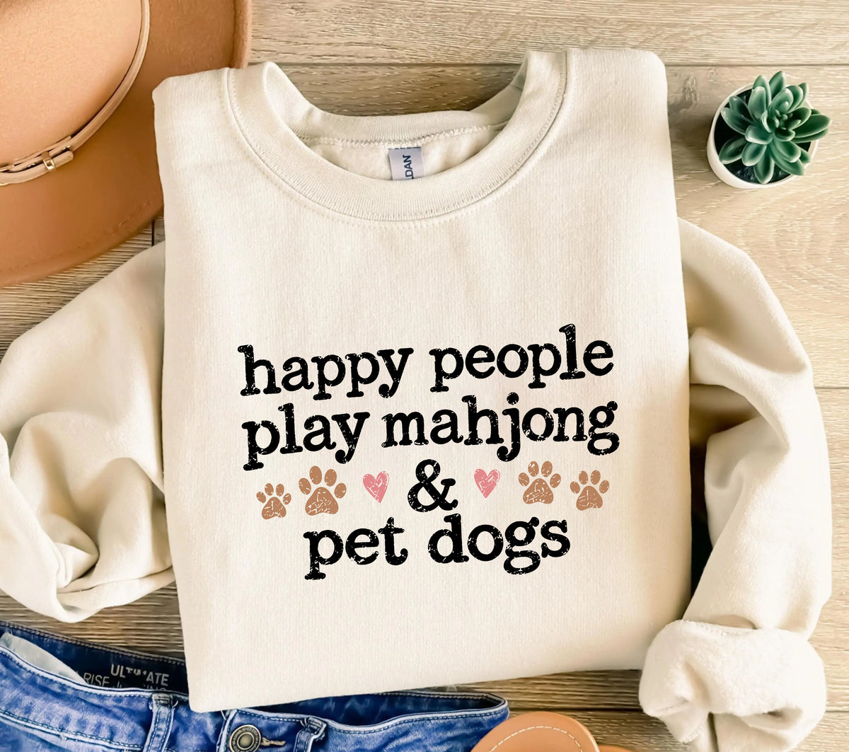 Happy People Play Mahjong & Pet Dogs Sweatshirt