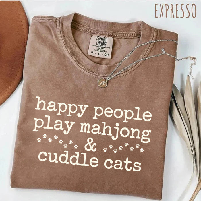 Happy People Play Mahjong & Cuddle Cats T-Shirt