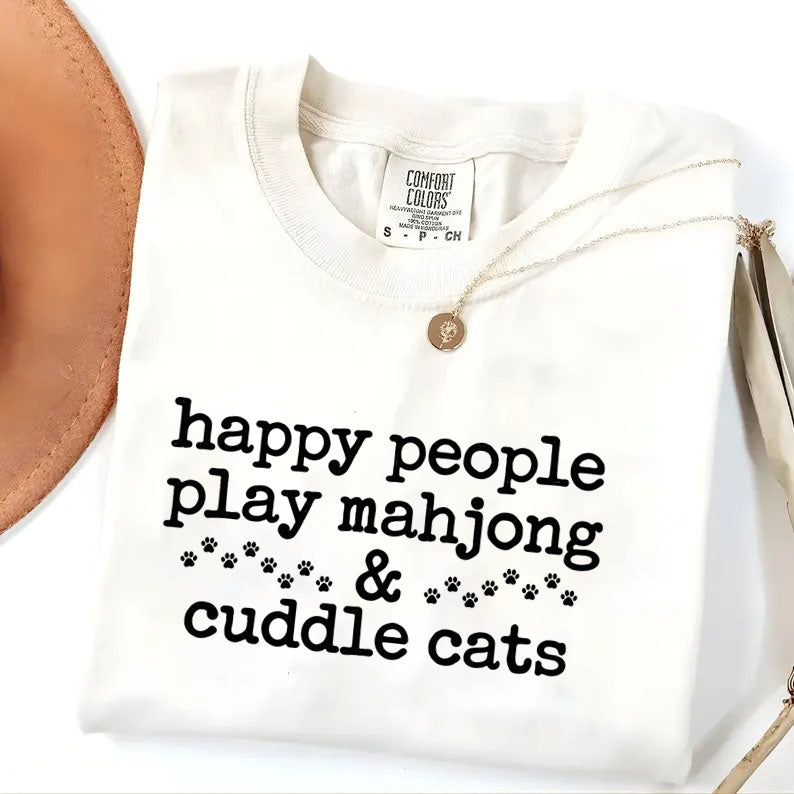 Happy People Play Mahjong & Cuddle Cats T-Shirt