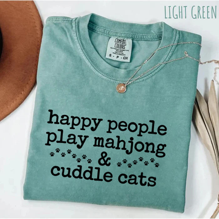 Happy People Play Mahjong & Cuddle Cats T-Shirt