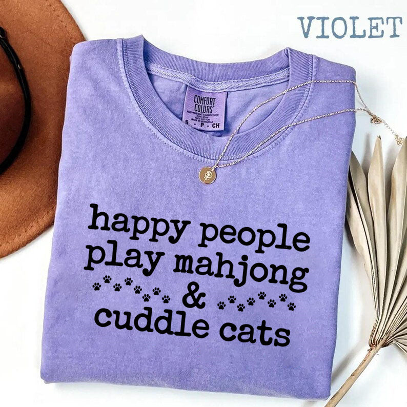 Happy People Play Mahjong & Cuddle Cats T-Shirt