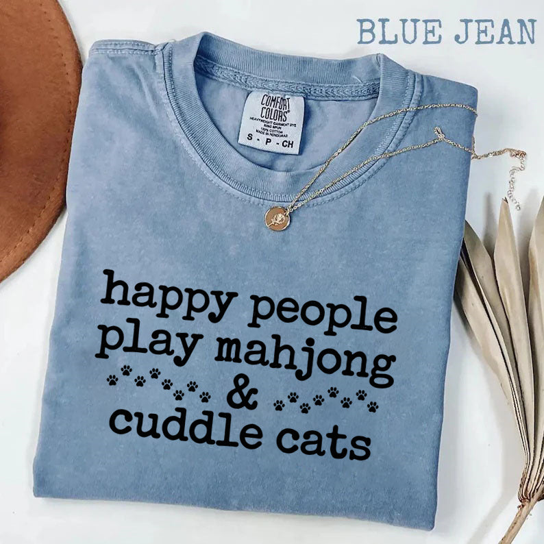 Happy People Play Mahjong & Cuddle Cats T-Shirt