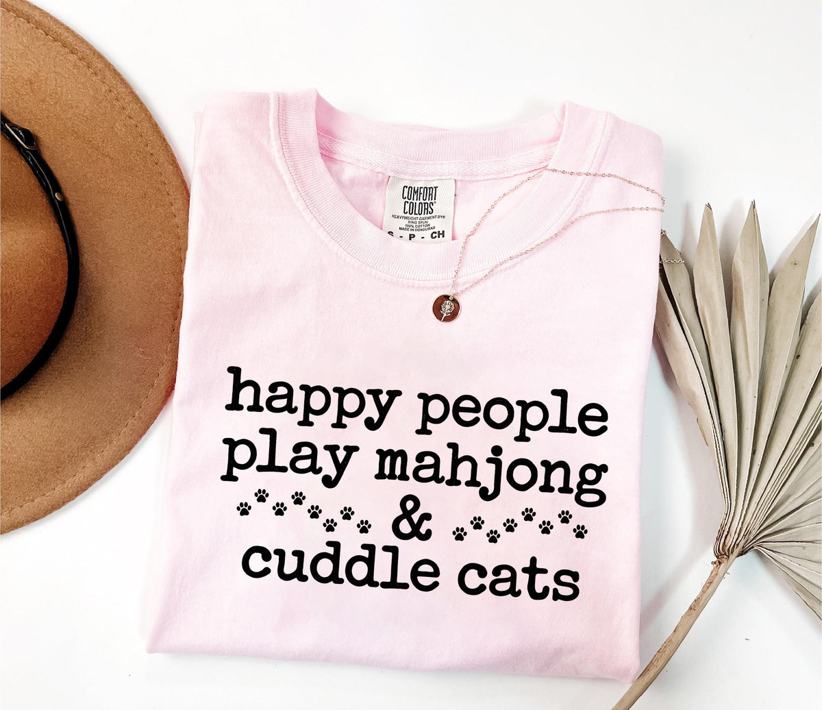 Happy People Play Mahjong & Cuddle Cats T-Shirt