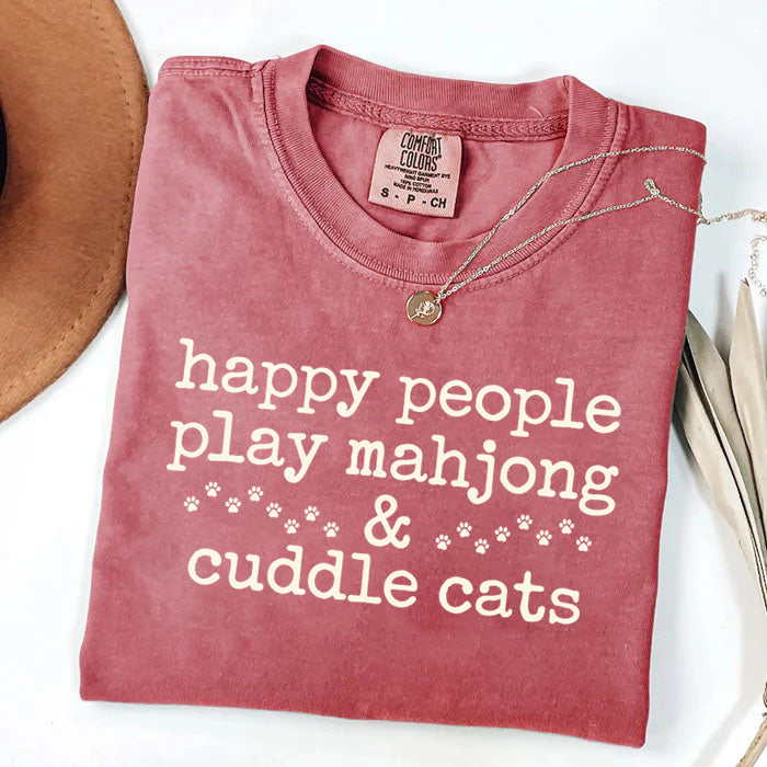 Happy People Play Mahjong & Cuddle Cats T-Shirt