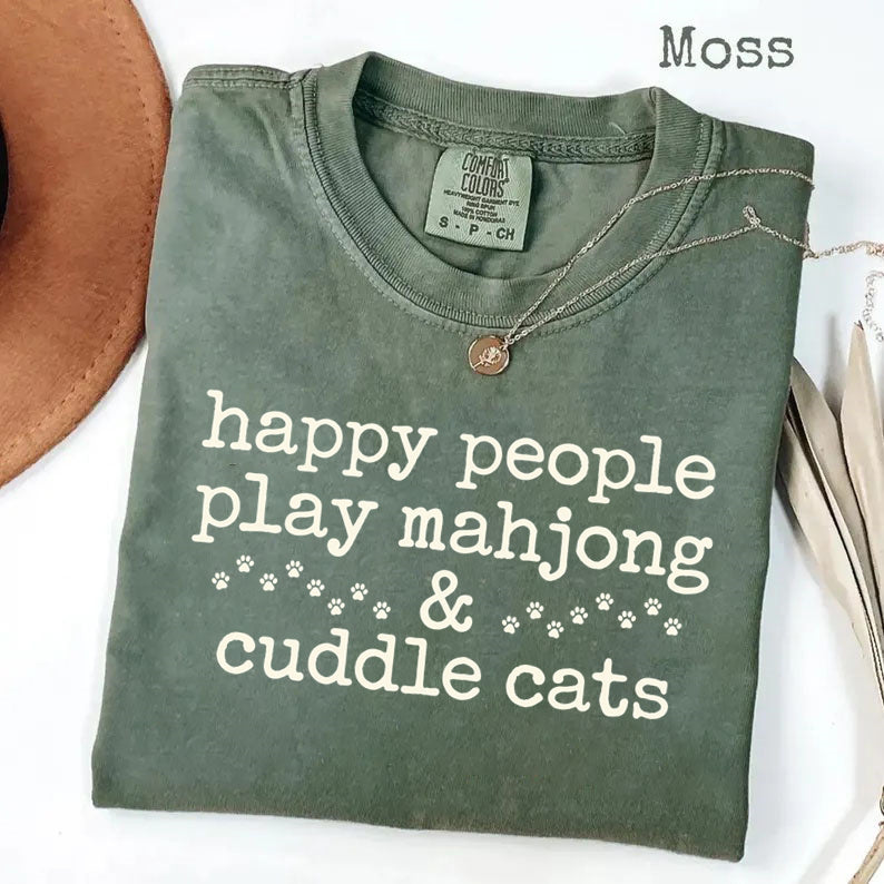 Happy People Play Mahjong & Cuddle Cats T-Shirt