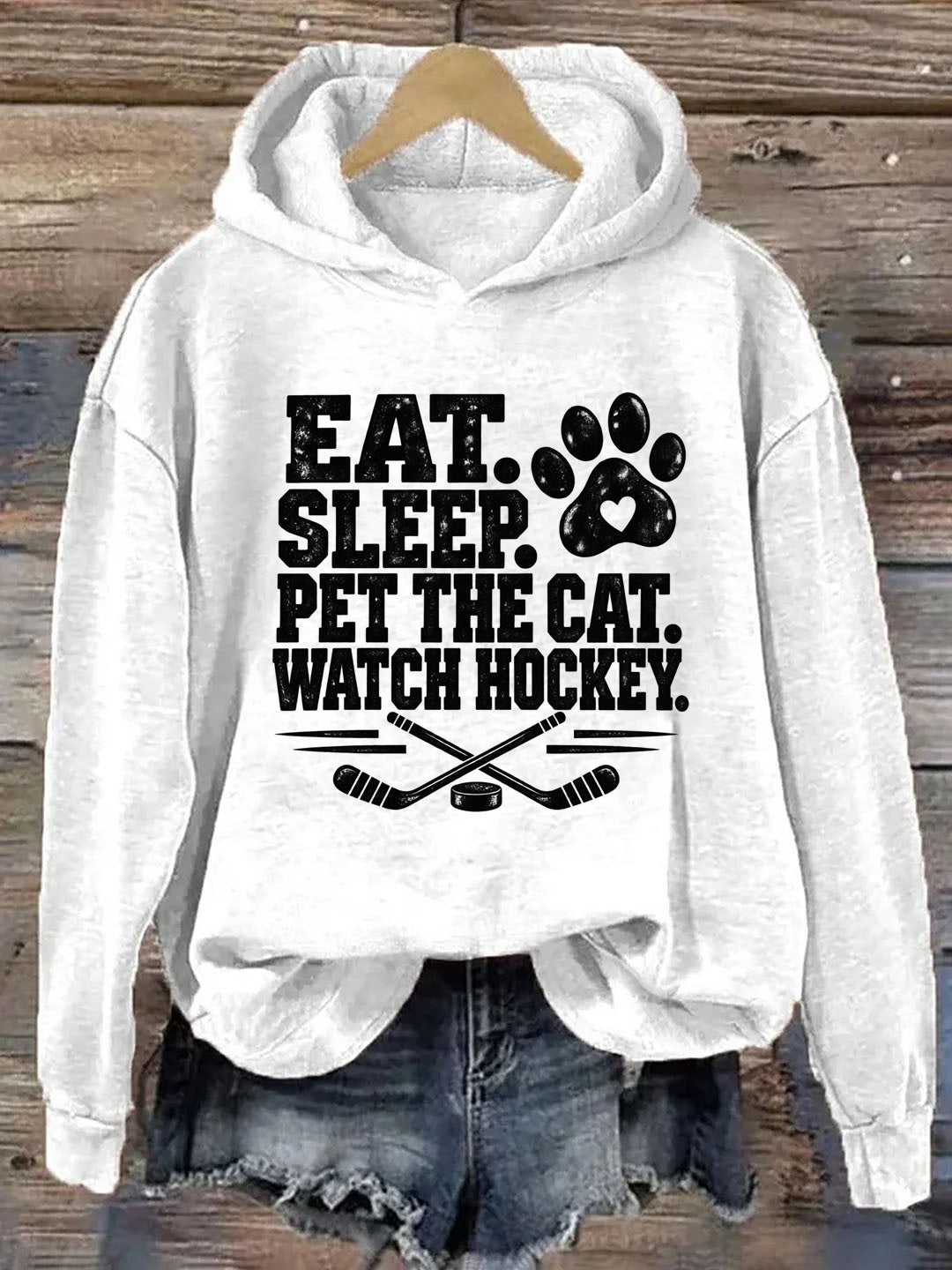 Eat. Sleep. Pet the Cat. Watch Hockey. Funny Hockey Hoodie