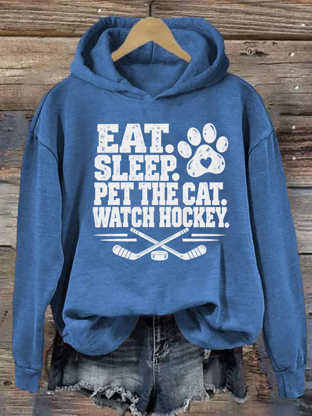 Eat. Sleep. Pet the Cat. Watch Hockey. Funny Hockey Hoodie