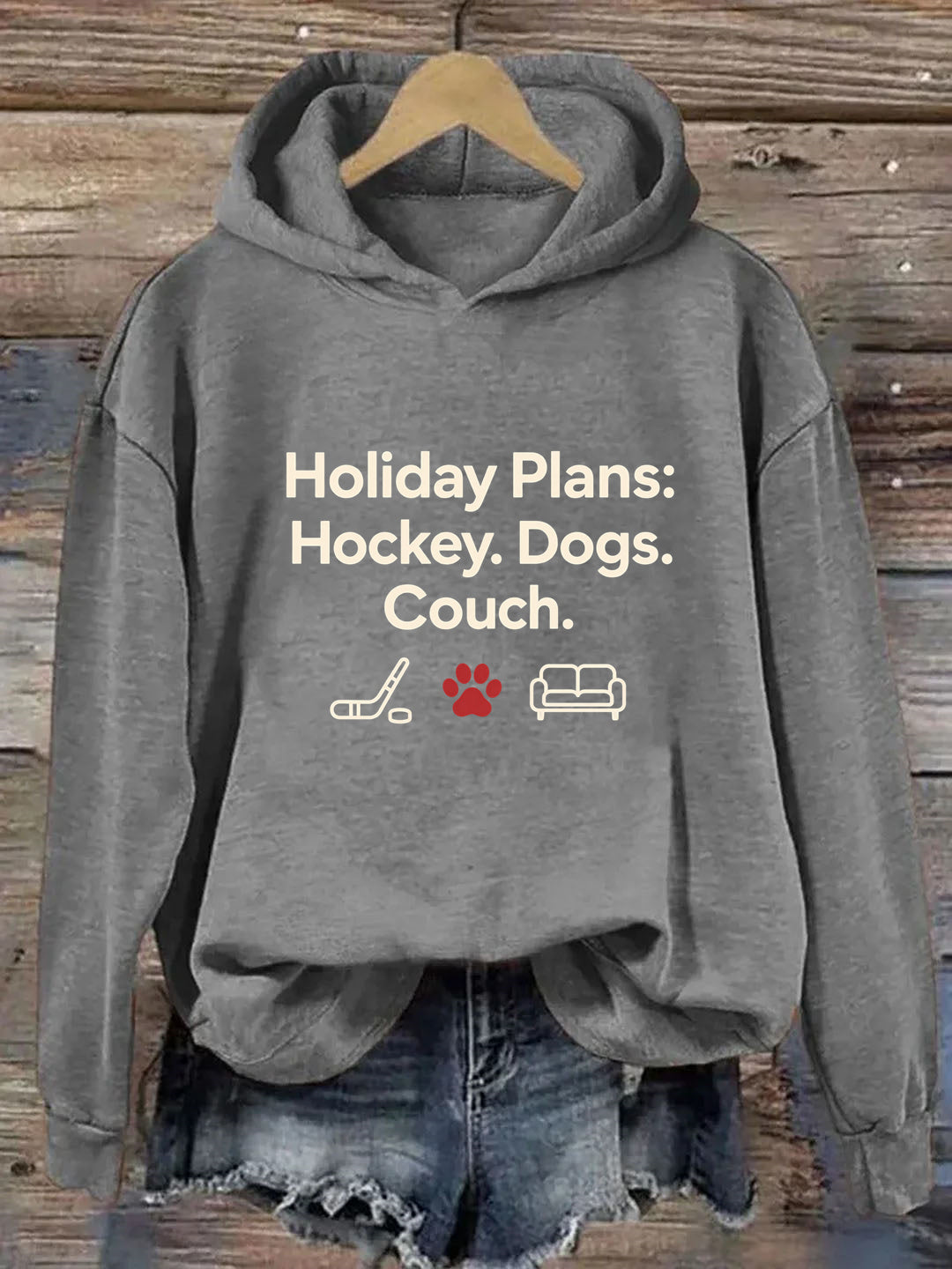 Holiday Plans: Hockey. Dogs. Couch Vintage-Style Hockey Hoodie