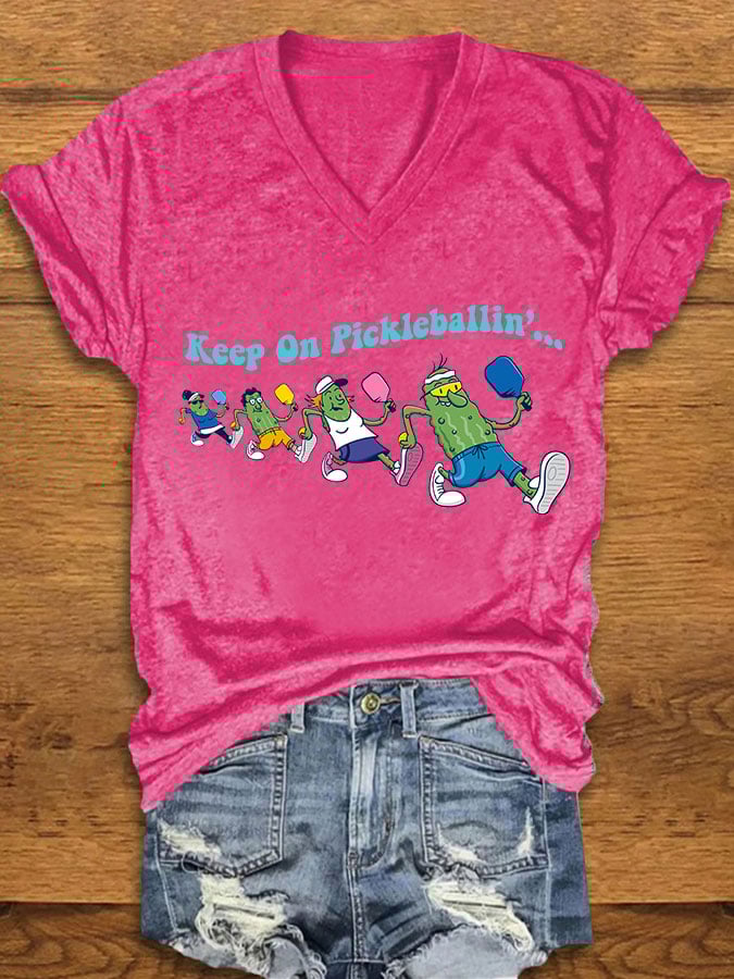 Women's pickleball enthusiasts "keep on pickleballin..." T-shirt