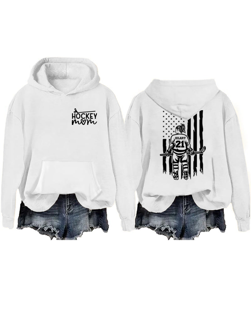 Customized Ice Hockey Mom Player US Flag Design Hoodie