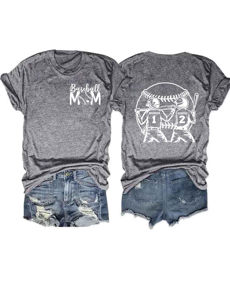 Personalized Baseball Mom 2 Boys T-Shirt