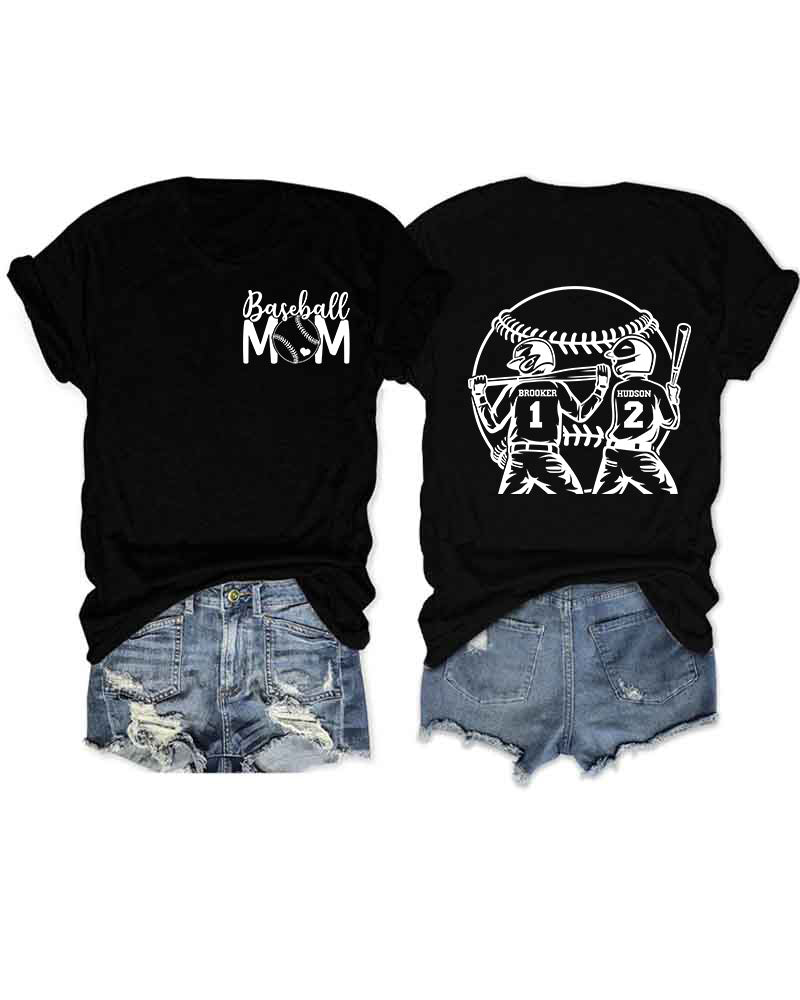 Personalized Baseball Mom 2 Boys T-Shirt