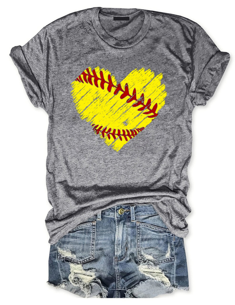 Distressed Softball Heart T-Shirt