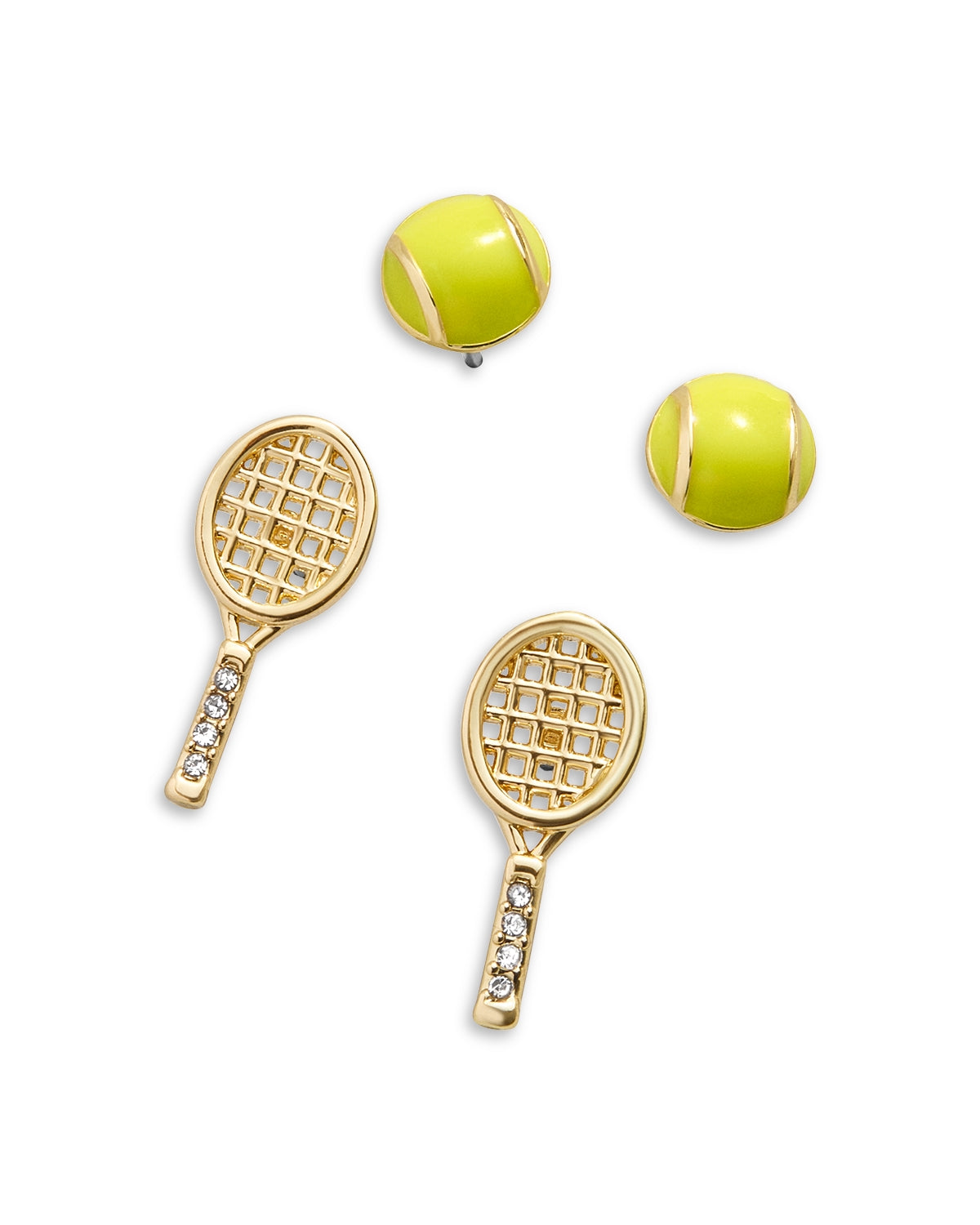 Match point pave tennis racket & ball stud earrings, set of 2