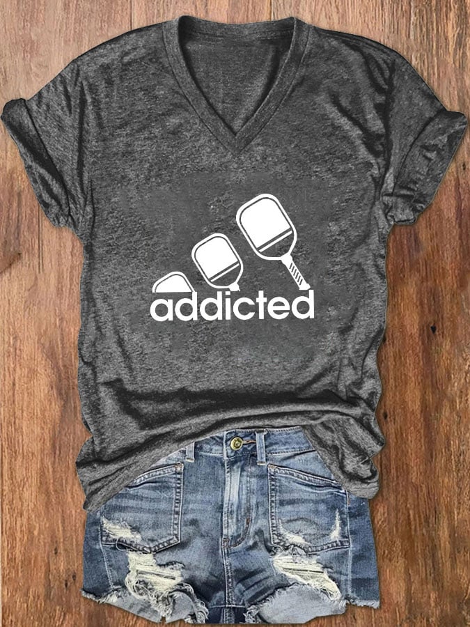 Women's funny pickleball "addicted" printed T-shirt