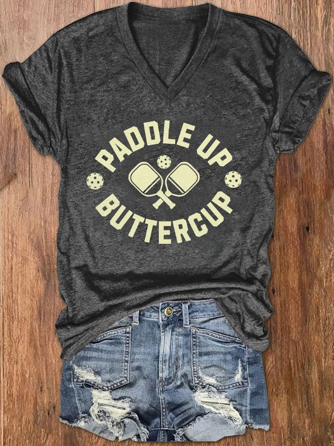 Women's Pickleball Lover Printed V-Neck T-Shirt