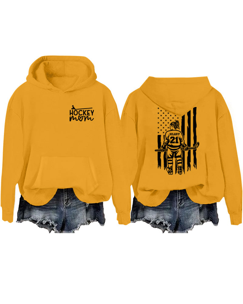 Customized Ice Hockey Mom Player US Flag Design Hoodie