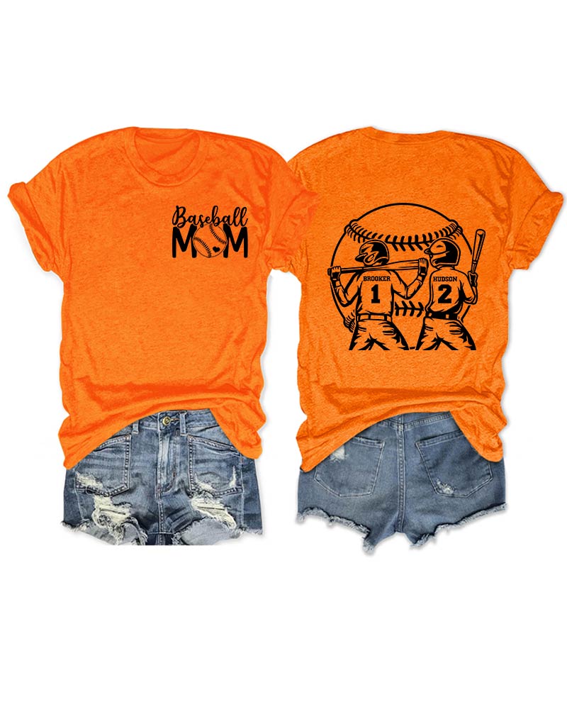 Personalized Baseball Mom 2 Boys T-Shirt