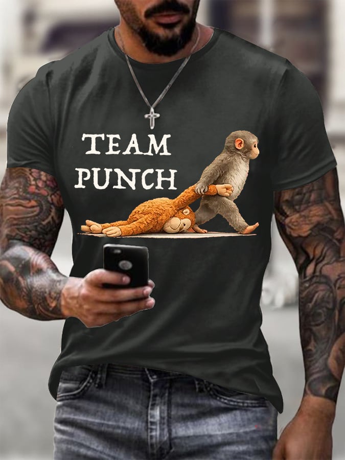 Men's Retro Monkey Baby Punch Print T-shirt