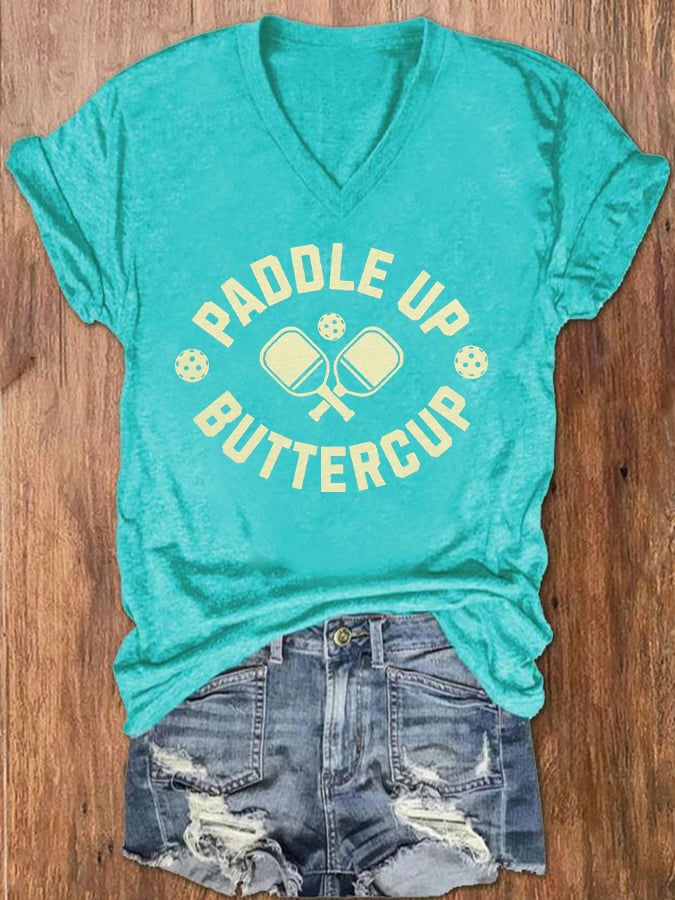 Women's Pickleball Lover Printed V-Neck T-Shirt