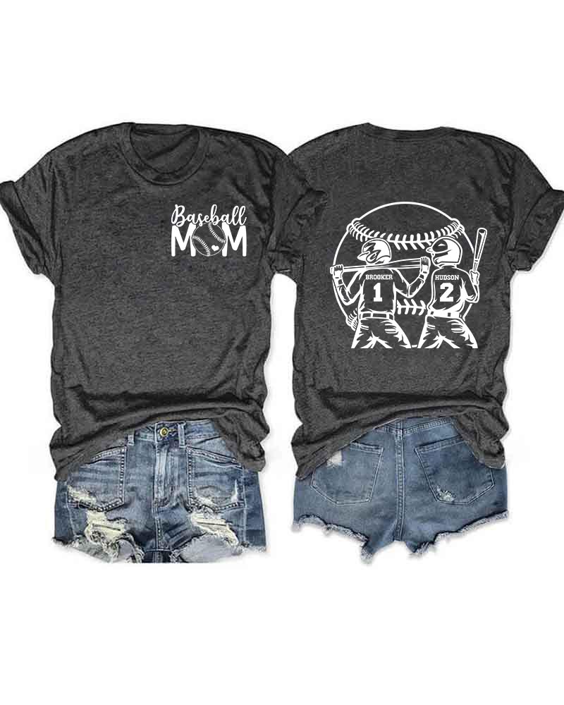 Personalized Baseball Mom 2 Boys T-Shirt
