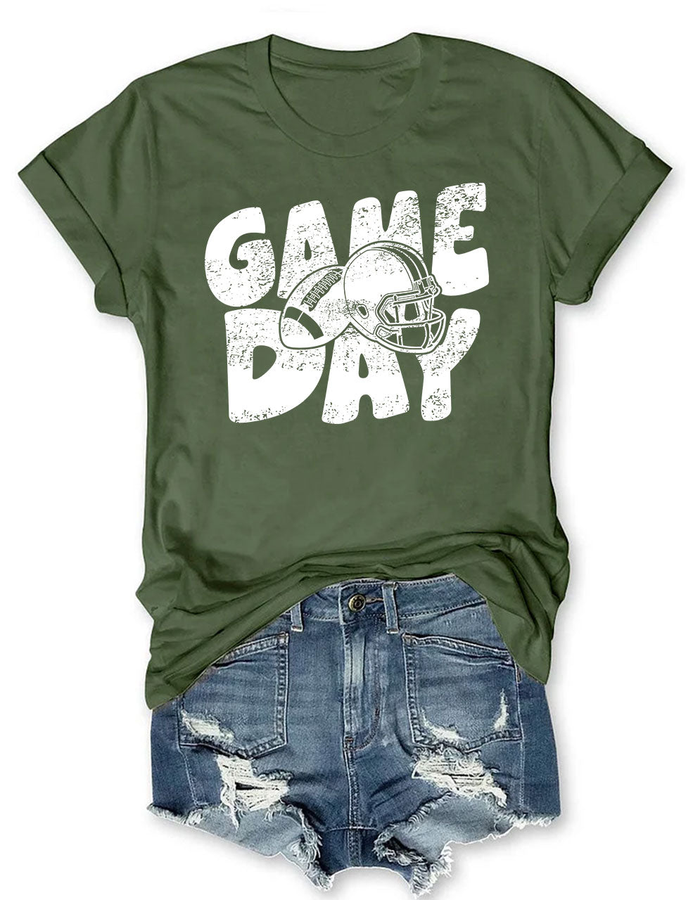 Distressed Helmet Football Game Day T-Shirt
