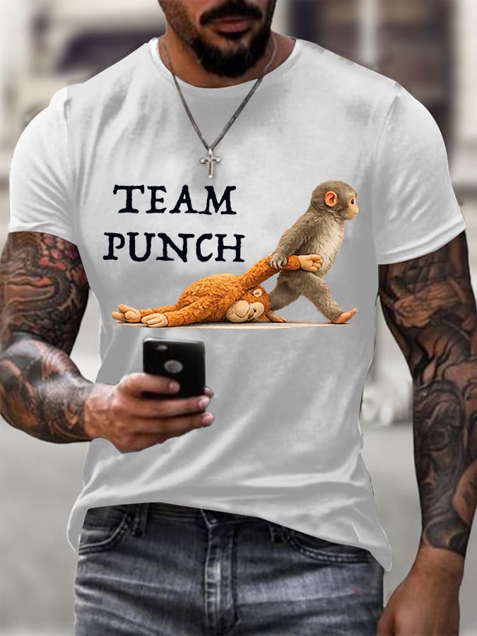 Men's Retro Monkey Baby Punch Print T-shirt