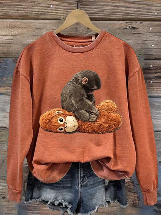 Women's Baby Monkey Punch Print Casual Sweatshirt