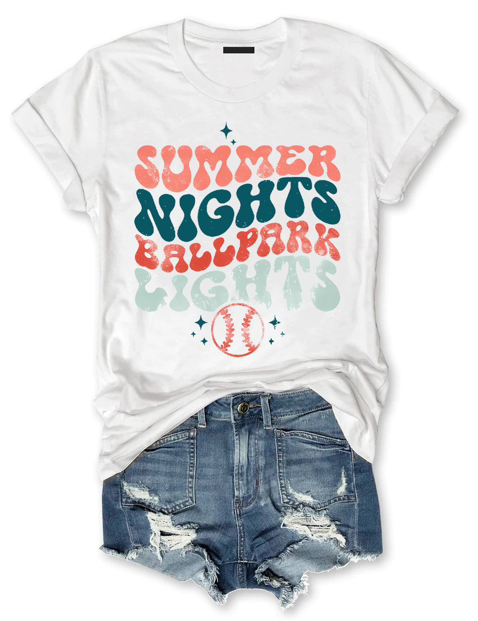 Summer Nights Ballpark Lights Baseball T-shirt