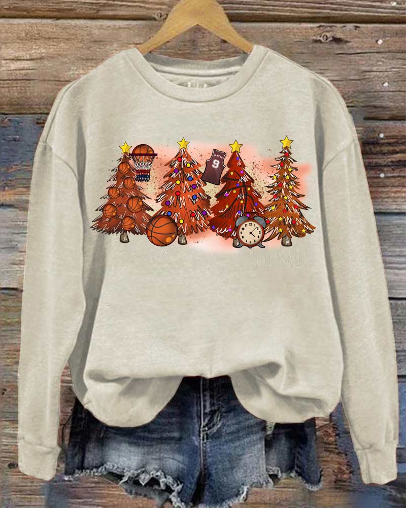 Basketball Christmas Trees Printed Sweatshirt