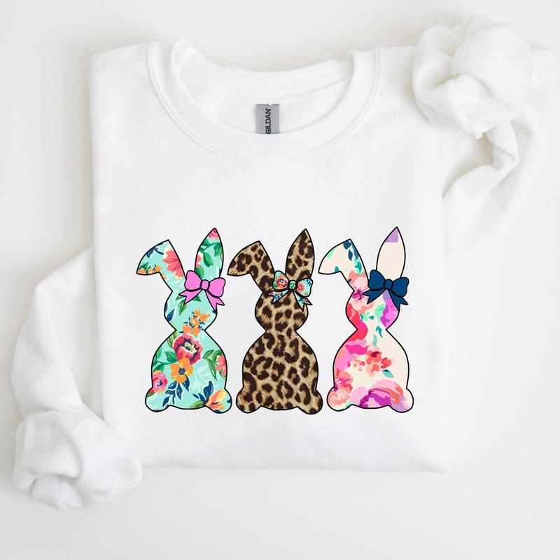 Retro Easter Rabbits, Floral, Leopard, Bunnies Sweatshirt