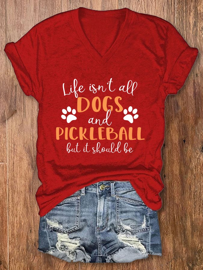 Women's Funny Dogs and Pickleball Printed T-Shirt