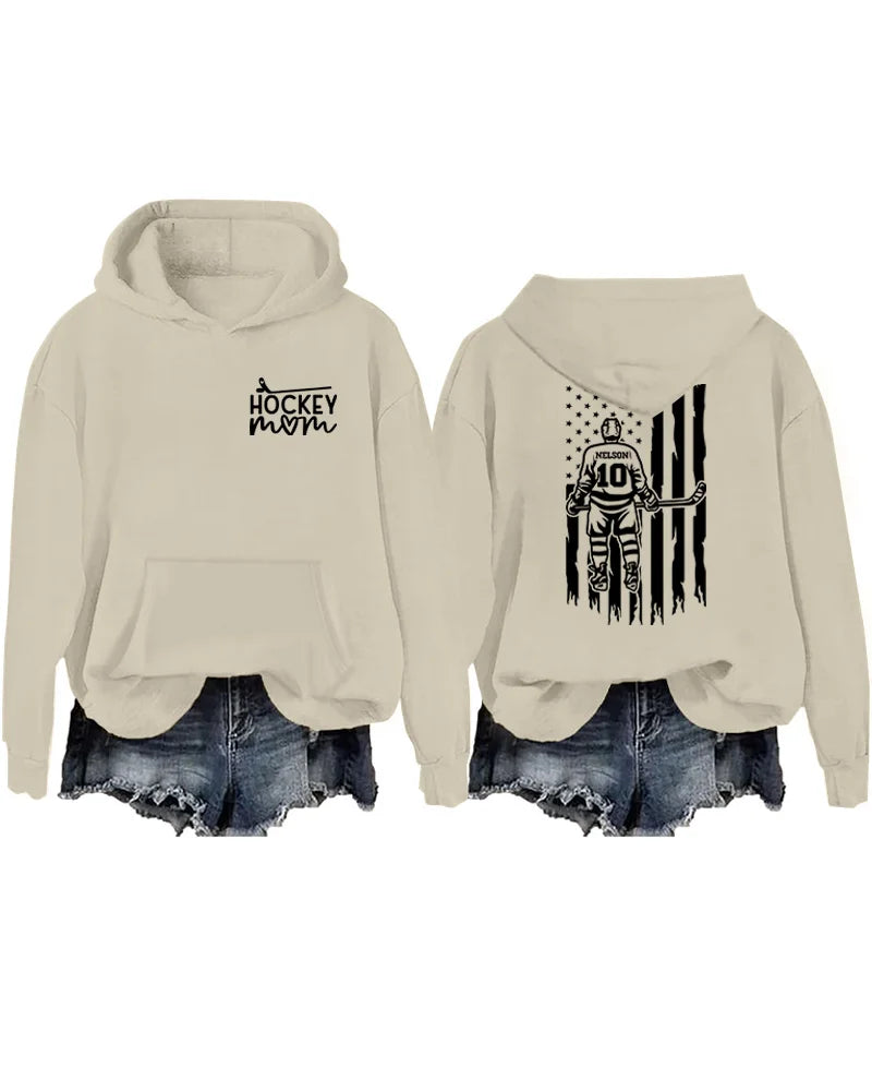 Personalized Hockey Mom Boy Player US Flag Design Hoodie