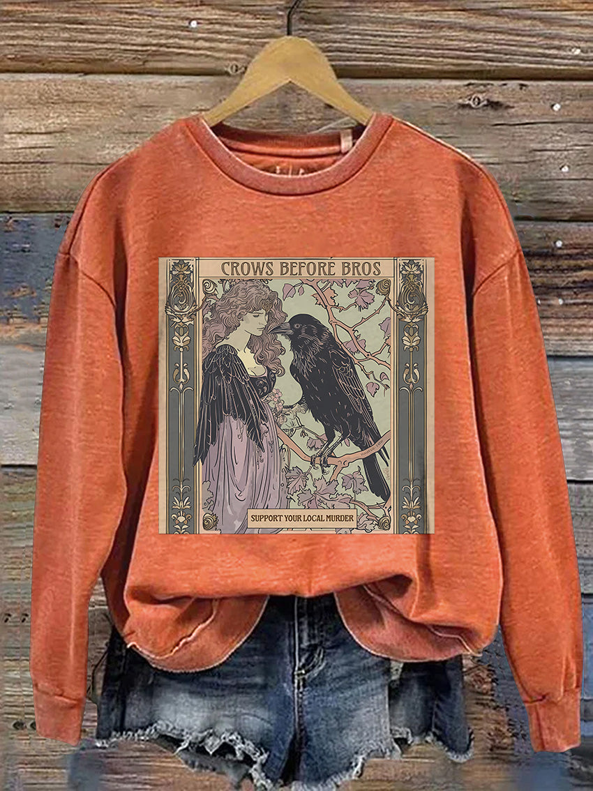 Crows Before Bros Casual Print Sweatshirt