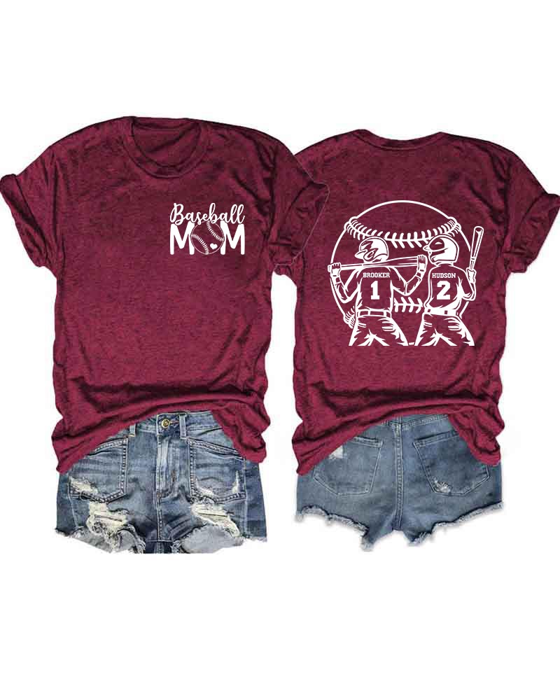 Personalized Baseball Mom 2 Boys T-Shirt