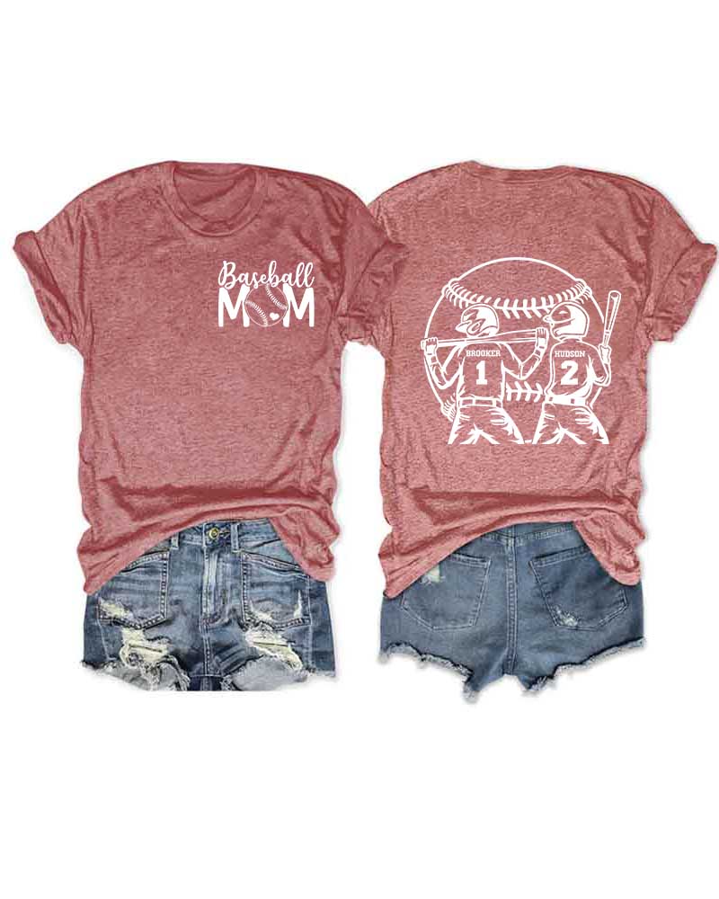 Personalized Baseball Mom 2 Boys T-Shirt