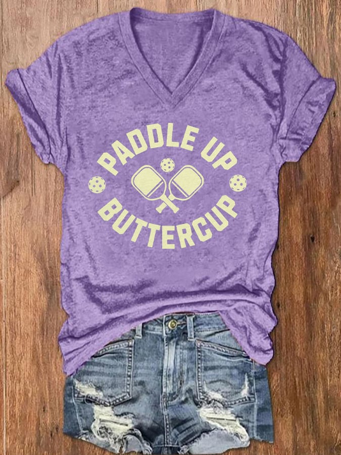 Women's Pickleball Lover Printed V-Neck T-Shirt