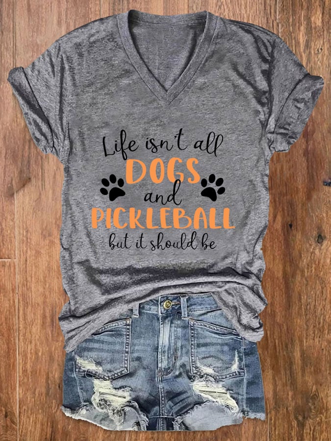 Women's Funny Dogs and Pickleball Printed T-Shirt