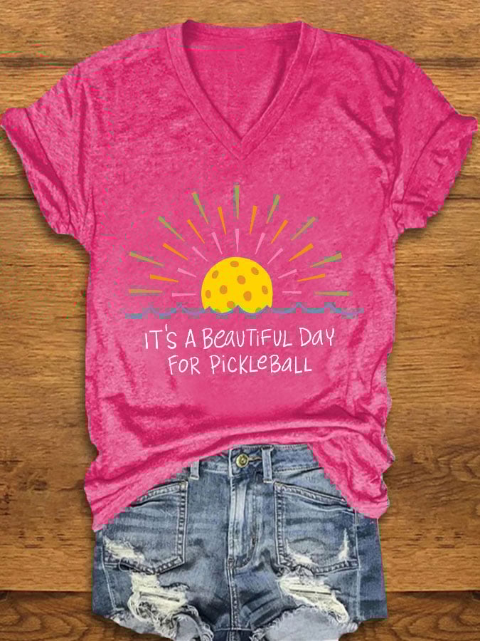 Women's Pickleball Lovers "It's a beautiful day for pickleball" printed T-shirt