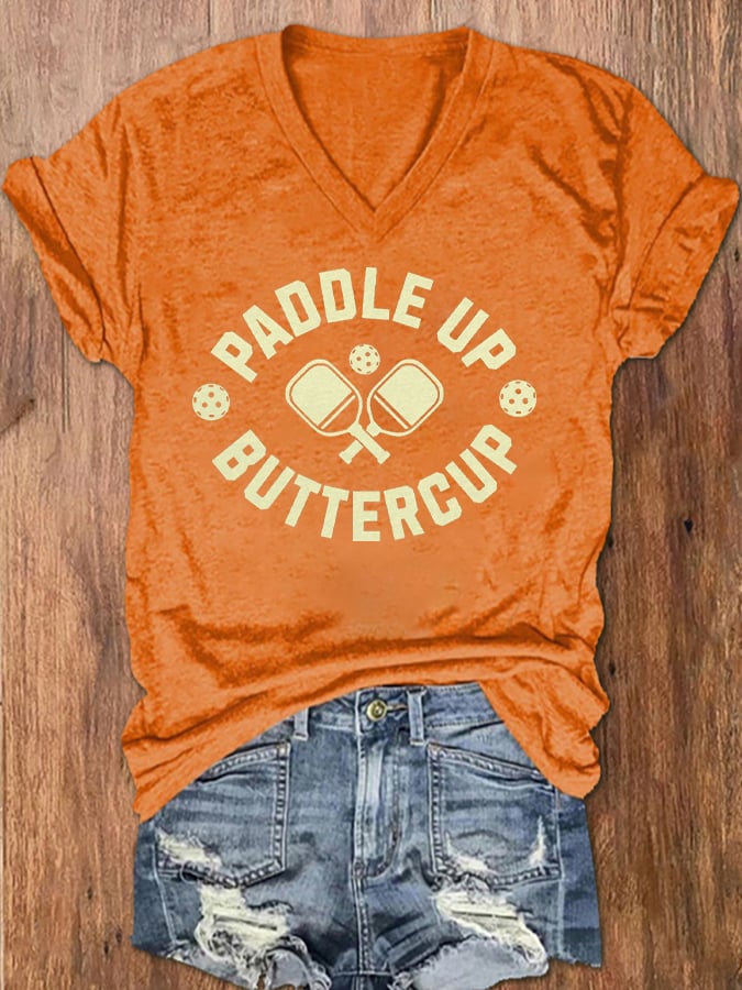 Women's Pickleball Lover Printed V-Neck T-Shirt