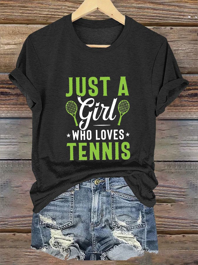 Women's Just a Girls Who Loves Tennis Tennis Lover Printed T-Shirt